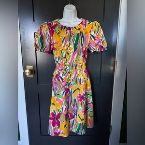 NEW MAGGY LONDON floral printed flutter sleeve‎ dress in jade & golden sz 12